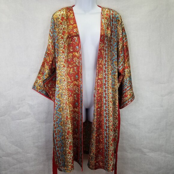 Oscar de la Renta Robe Women S/M Pink Label Paisley Loungewear Satin Knee Length - Picture 10 of 16